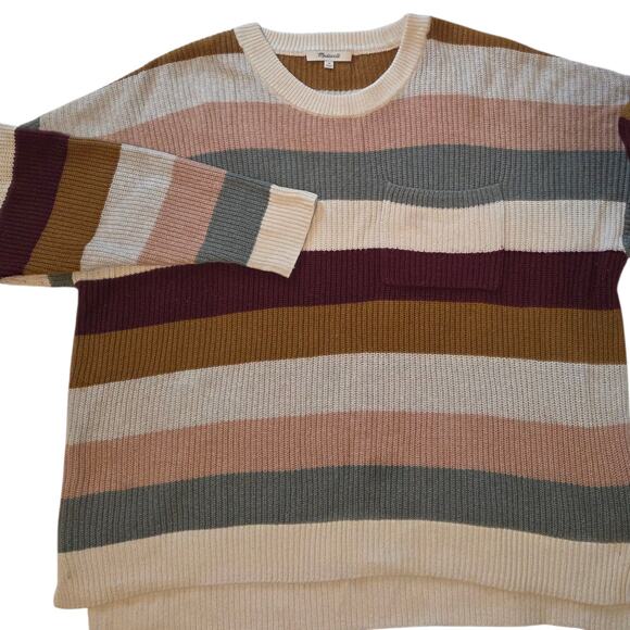 Madewell Sweater, Thompson Pocket Crewneck Pullover Striped Cotton Blend sz 1X - Picture 9 of 10